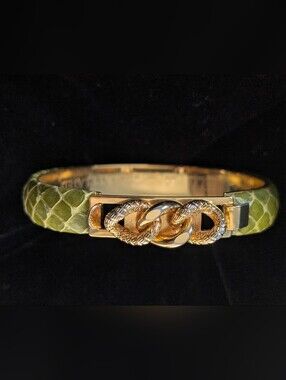 Vita Manelli Vintage 24K gold-plated hinged bangle  snakeskin leather